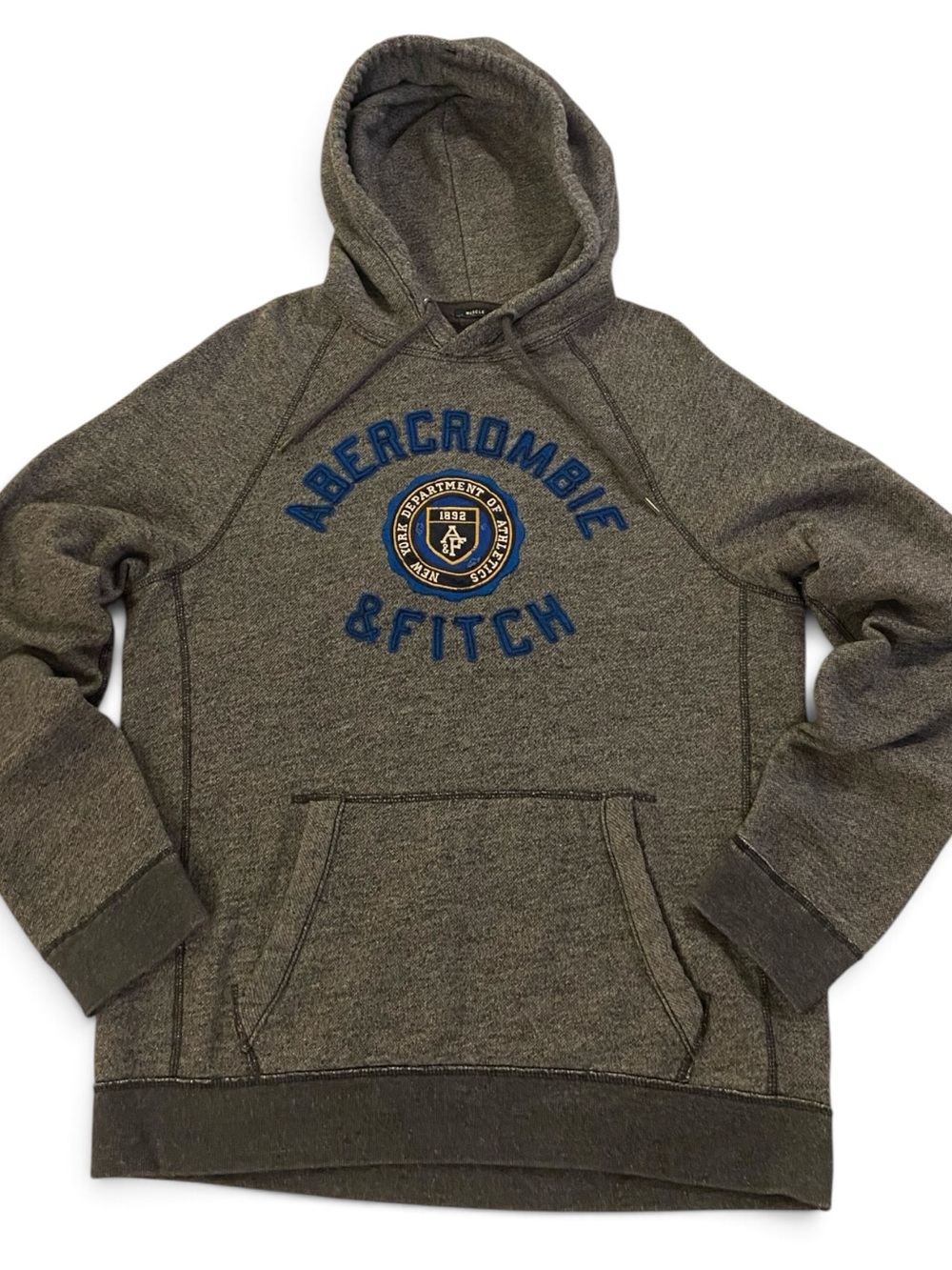 Vintage Y2K Abercrombie & Fitch Spellout Hoodie Men’s L Gray Pullover Muscle Fit